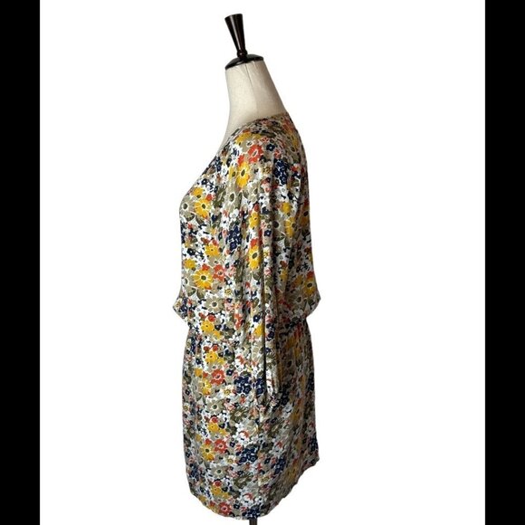 QMack Yellow Floral Print V Neck Elastic Waist Blouson Mini Dress‎ Size XS - Picture 7 of 12